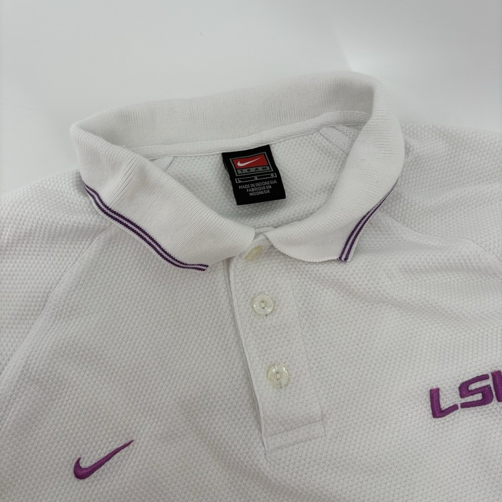 Nike LSU Tigers White Polo Pique Knit With Purple Trim Size Large